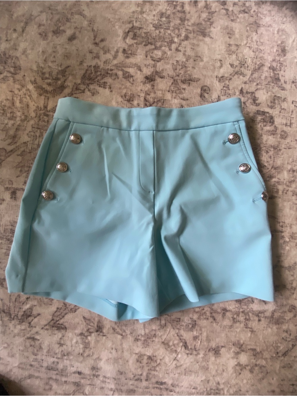 Rachel Zoe Aqua High-Waist Button-Accent Shorts